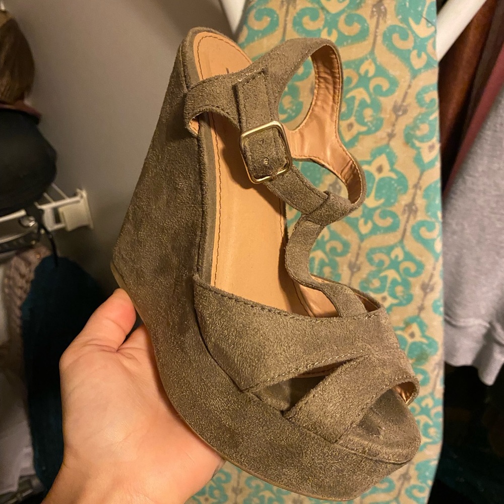 Brown suede wedges